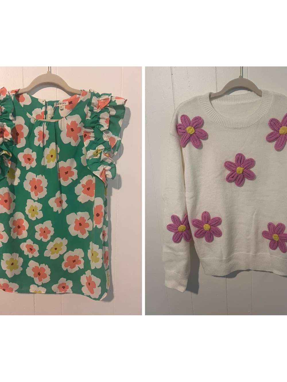 Green Floral Ruffle Sleeveless Top - Flower Sweater Womens
